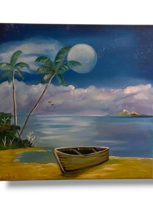 Handmade painting on canvas with tropical seaside landscape new