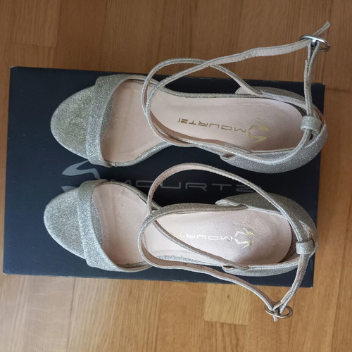 Mourtzi gold glitter high heel sandals like new, size 36