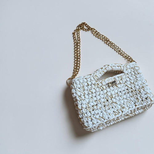 Handmade white crossbody bag with gold details