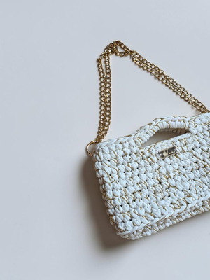 Handmade white crossbody bag with gold details
