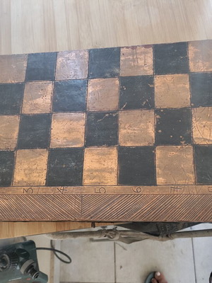 Handmade wooden backgammon and chess set used with copper inlay vintage