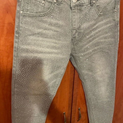 Jeans with rhinestones size M gray new
