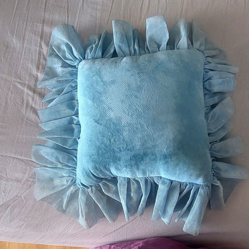 Velvet inflatable decorative pillow, vintage, sky blue