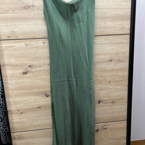 Long satin slip dress used, green, oil fabric