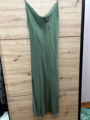 Long satin slip dress used, green, oil fabric