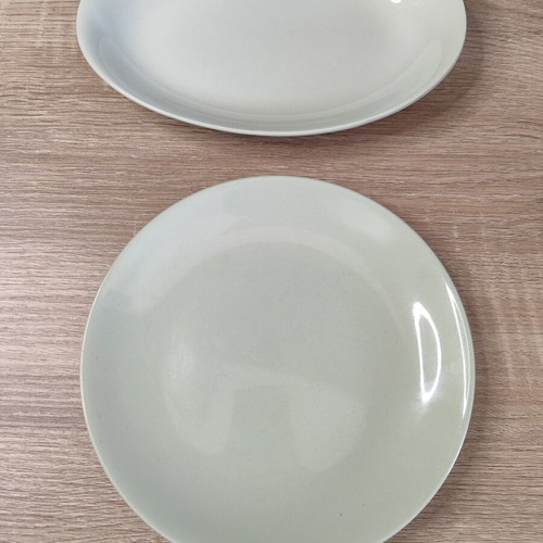 Vintage Johnson Bros Green Cloud plates used, set of two