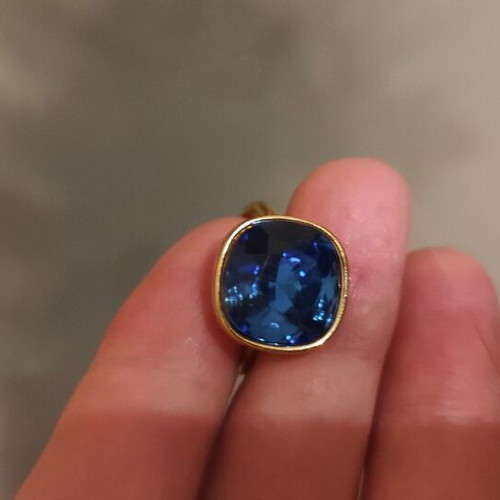 Stainless Steel Ring with Large Blue Stone Gold Color