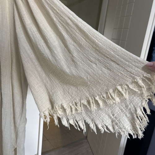 Christelle linen kimono with wide fringed sleeves like new, beige