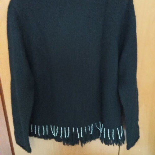 Black cardigan short with fringes like new, 50% wool 50% acrylic