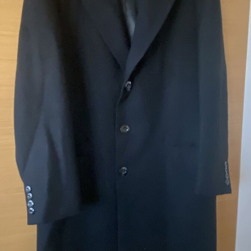 Men's single-breasted overcoat black wool like new, size Large