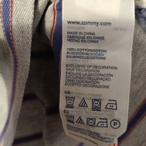 Hilfiger Denim Tommy Hilfiger men's polo shirt, grey with blue and red stripes, large