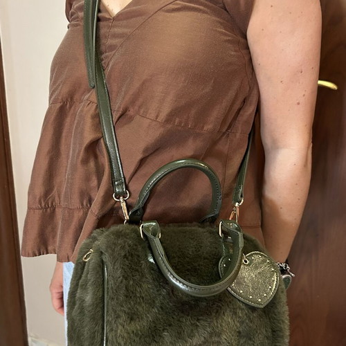 Stradivarius green fur handbag with strap