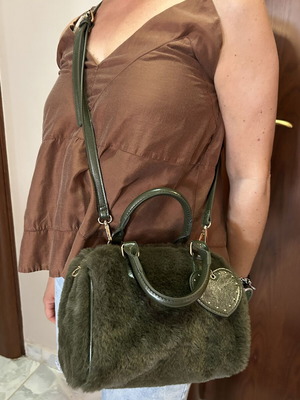 Stradivarius green fur handbag with strap
