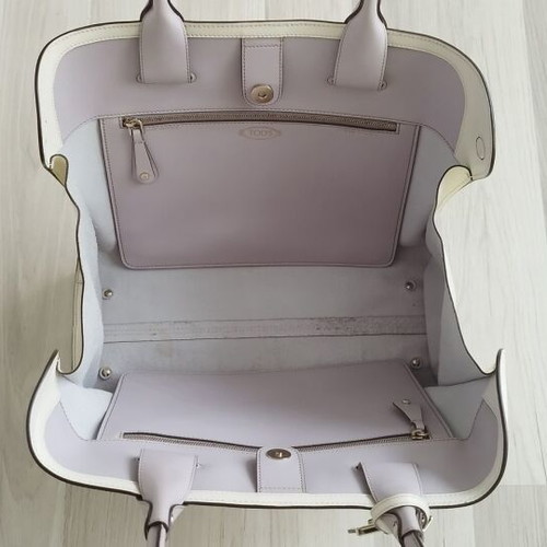 Tod's Leather Cape Tote Bag used, cream color