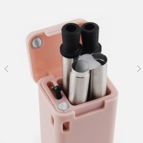 Collapsible Zero Waste Straw nude pink with cleaning brush like new