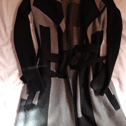 Long cardigan with belt like new, black and gray, size S