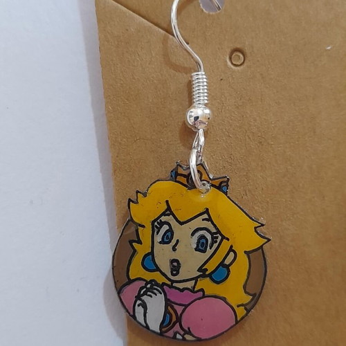 Princess Peach earrings handmade dangling plastic