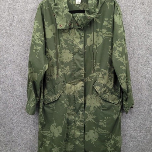H&M parka long coat floral khaki trench new