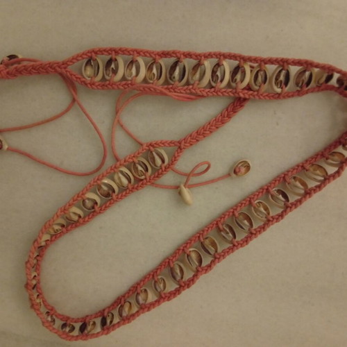 Boho belts with real shells, used, adjustable size, pink and blue