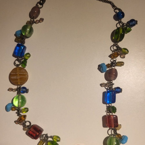 Necklaces used, set of 4 with colorful beads and gold leaf