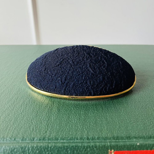 Oversized Vintage Hair Barrette dark blue with gold base like new