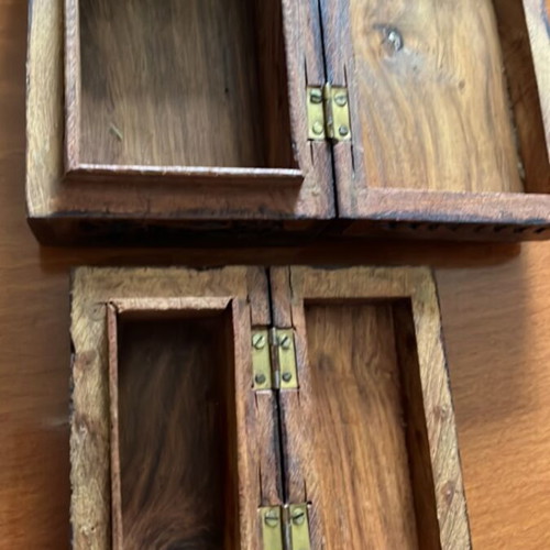 Wooden boxes set of 2 like new with carved decoration