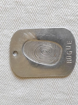 X-MEN metal dog tag fingerprint Rogue new, silver
