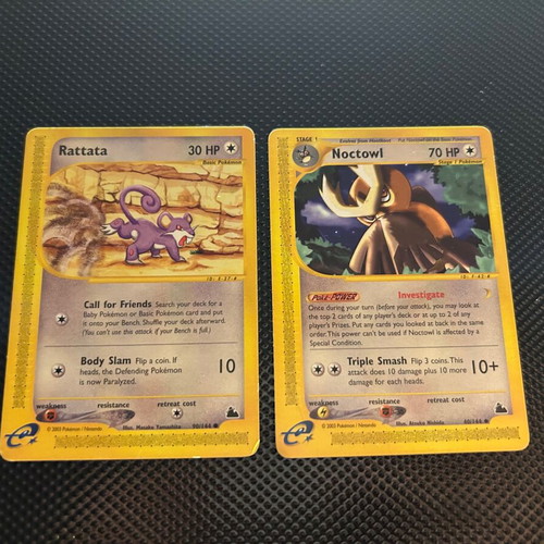 Skyridge Pokémon cards used, pack of 2 Noctowl and Rattata