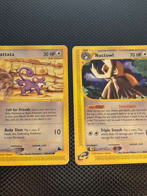 Skyridge Pokémon cards used, pack of 2 Noctowl and Rattata