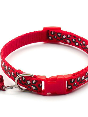 Leocat Red Яка за котка нова с камбанка и леопардов мотив