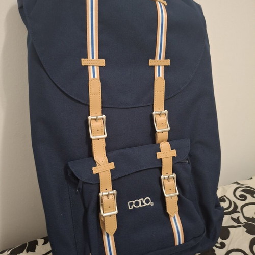 Polo Backpack Elmor navy blue with vintage leather details