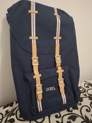 Polo Backpack Elmor navy blue with vintage leather details