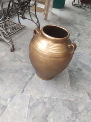 Κιούπι πήλινο μεταχειρισμένο, χρυσάφι χρώμα, διακόσμηση ή γλάστρα