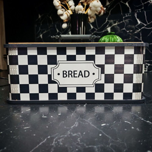 Retro bread storage box used, black and white