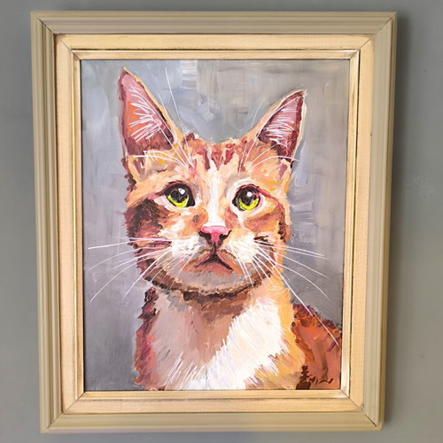 Handmade acrylic portrait painting with frame, like new
