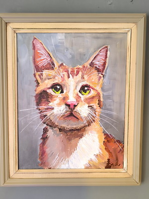 Handmade acrylic portrait painting with frame like new