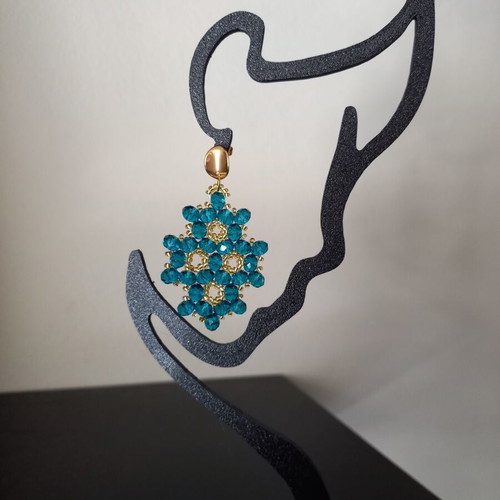Handmade earrings with teal crystal beads and gold stainless steel clasp