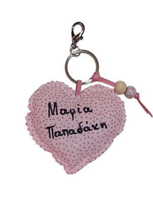 Heart-Shaped School Bag Keychain Tag Handmade Cotton Fabric