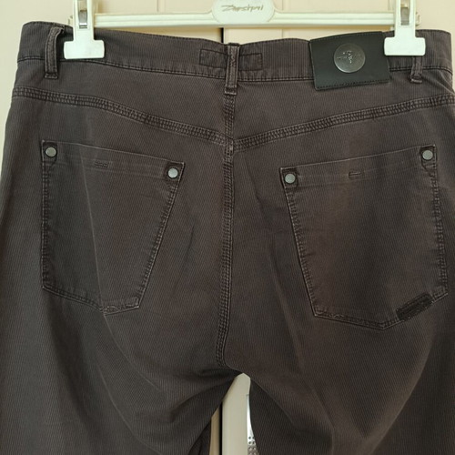 Trussardi men's brown jeans with embossed stripe, size EU 52