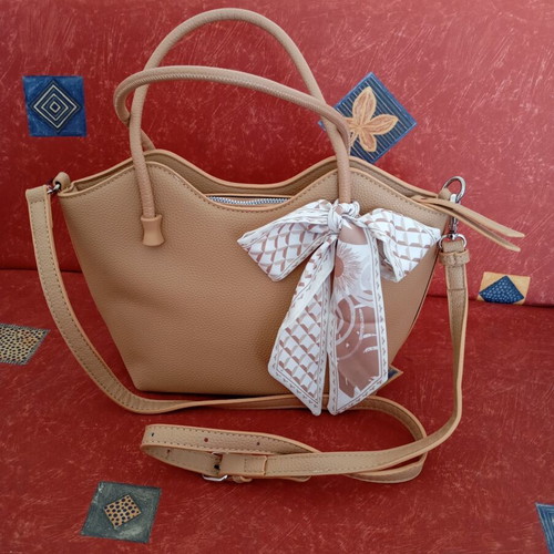 Celestino beige handbag with scarf bow, like new