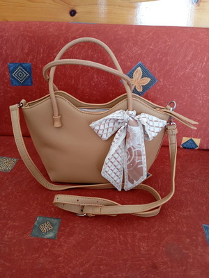 Celestino beige handbag with scarf bow, like new