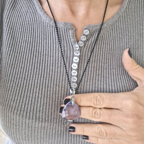 Necklace with black chain and blue crystal made to order
