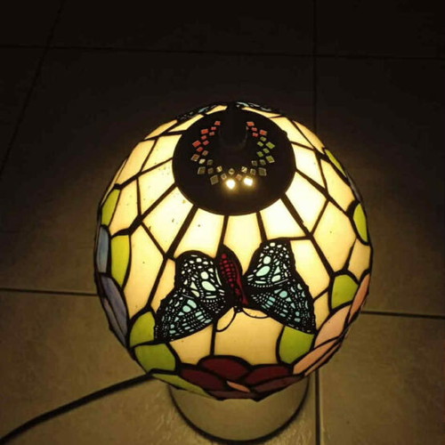 Vintage stained glass lamp used with colorful flowers 42 cm