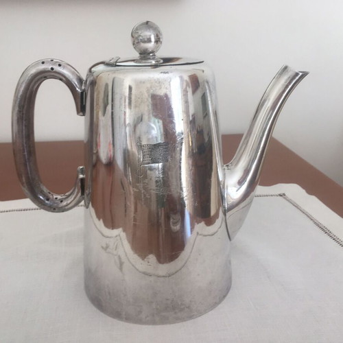 Silver-plated coffee set used Sheffield 1950s with sugar, cream, and sauce pots
