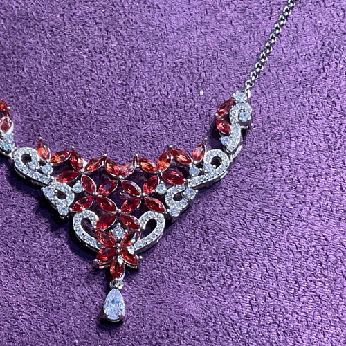 Silver necklace with ruby natural sapphires and certificate of authenticity