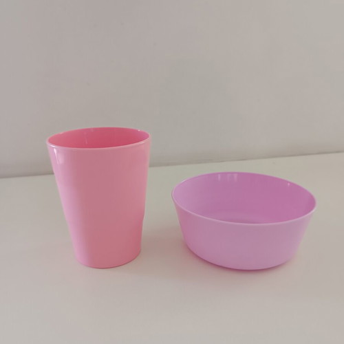 Pink set with cup and bowl new, plastic