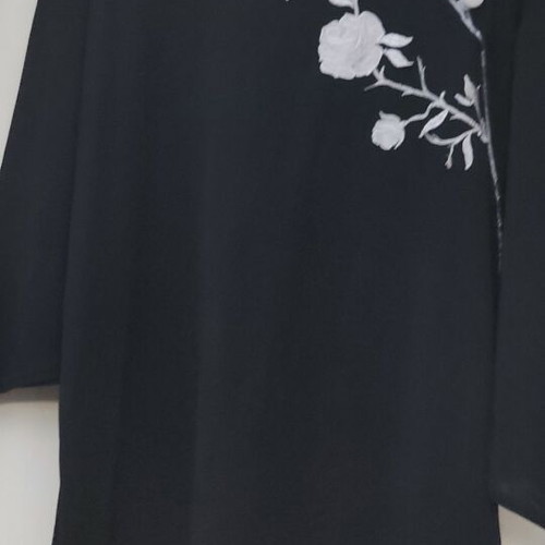 Jersey tunic black with silver rose embroidery, like new