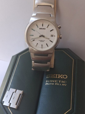 Seiko Kinetic Japan αυτόματο quartz ρολόι μεταχειρισμένο, άσπρο ασημί