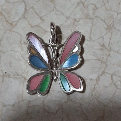 Butterfly pendant sterling silver 925 with abalone new, multicolor