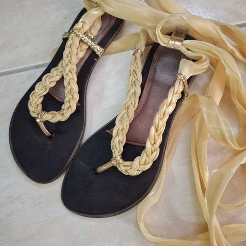 Fabric sandals size 38 used, yellow with gold details